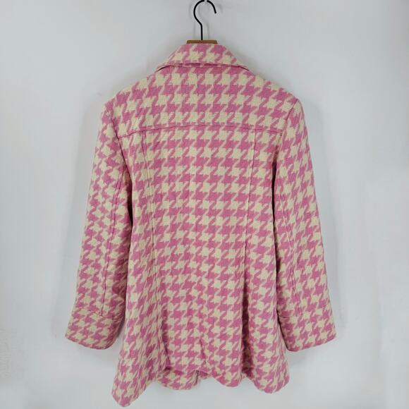 Coffee Shop Pink Cream Houndstooth Wool Blend Coat Off Center Buttons Size XL - Picture 2 of 7